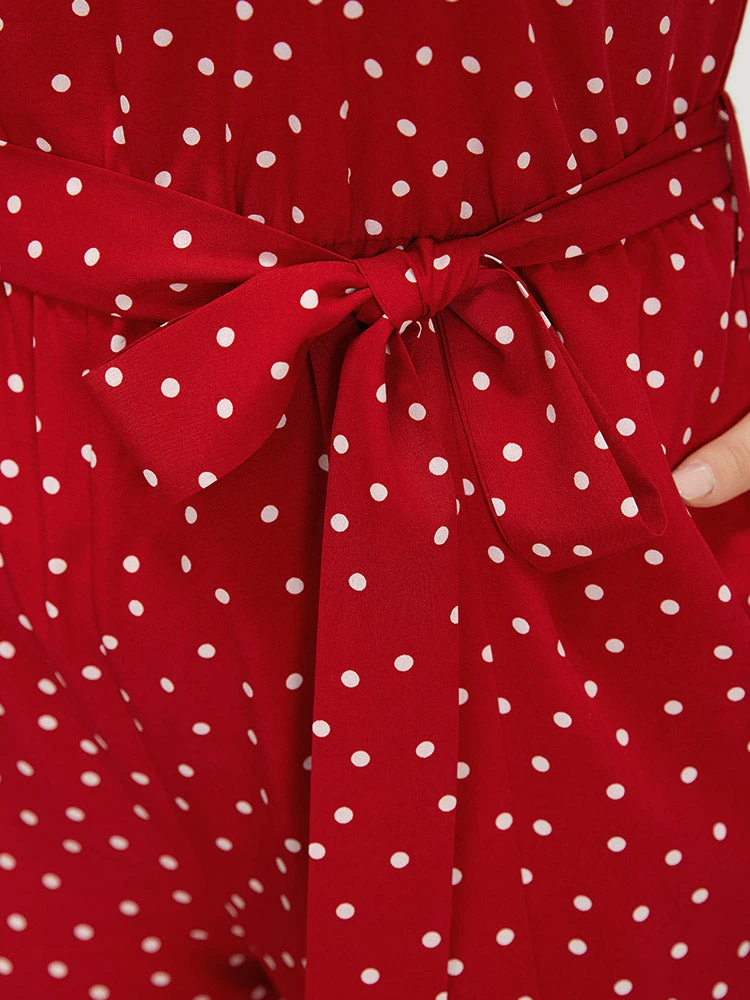 Polka Dot Pocket Belt Halter Neck Jumpsuit 11 Polka Dot Pocket Belt Halter Neck Jumpsuit - Image 9