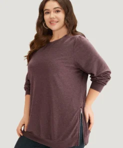 Plain Zipper Round Neck Elastic Cuffs Sweatshirt -Clothing Shop 806297160 gc 7d976b48 41f3 43d3 948f 29e9dedb847a