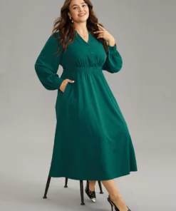 Anti-Wrinkle Shirred Gathered Notched Dress -Clothing Shop 806349218 xs