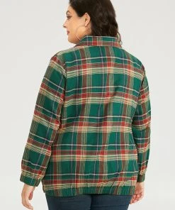 Plaid Contrast Zipper Pocket Jacket -Clothing Shop 806911396 jp