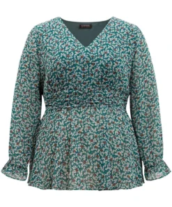 Chiffon Ditsy Floral Elastic Waist Ruffle Hem Blouse -Clothing Shop 806939422 ay