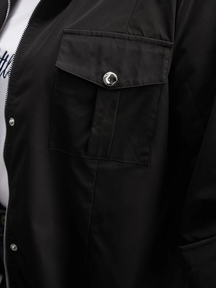 Solid Zipper Detail Button Up Drawstring Jacket 9 Solid Zipper Detail Button Up Drawstring Jacket - Image 7