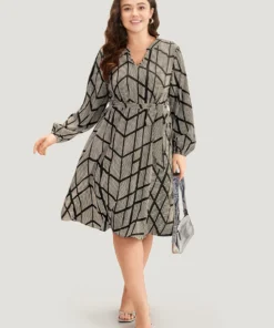 Polka Dot Geometric Belted Lantern Sleeve Dress -Clothing Shop 807506046 pl 22481b27 67d6 420d 9321 d6b721b253fb