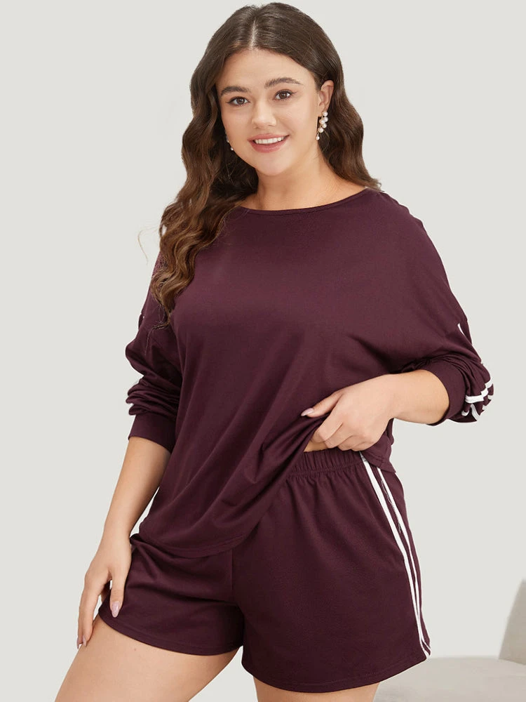 Striped Patchwork Crew Neck Sleep Top 5 Striped Patchwork Crew Neck Sleep Top - Image 3