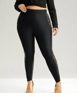 Glitter Patchwork Cut Out High Rise Leggings -Clothing Shop 807786776 wd