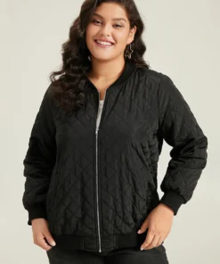 Geometric Quilted Patchwork Zipper Bomber Jacket -Clothing Shop 807828202 he 170b30be 99da 4a3d b695 c7383c7f8243