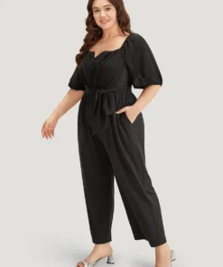 Plain Square Neck Pocket Belted Zipper Jumpsuit -Clothing Shop 808308577 ct 359acbb6 0fb4 4402 b54f d22db0fb9347
