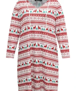 Christmas Elk Hooded Drawstring Pocket Sleep Dress -Clothing Shop 808431929 xz