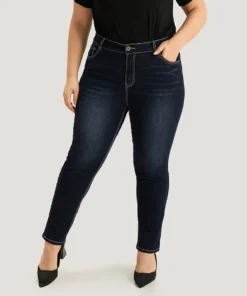 Contrast Trim Stitch Dark Wash Jeans