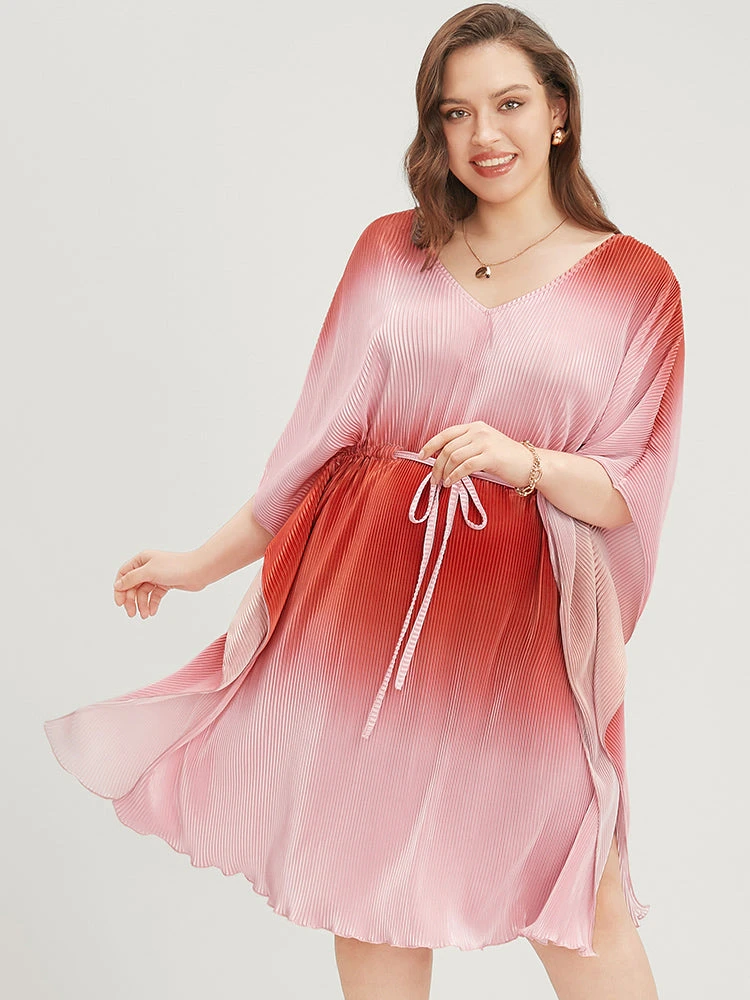 Ombre Print V Neck Drawstring Cover Up 3 Ombre Print V Neck Drawstring Cover Up