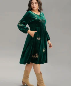 Boho Print Embroidered Velvet Keyhole Dress -Clothing Shop 809361730 ko