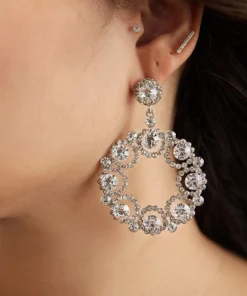 Rhinestone Round Drop Earrings -Clothing Shop 809694027 mg