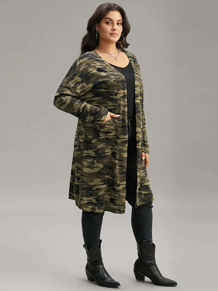 Camo Print Drape Open Front Pocket Coat 6 Camo Print Drape Open Front Pocket Coat - Image 4