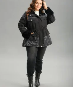 Patchwork Fuzzy Drawstring Pocket Quilted Coat -Clothing Shop 809986900 ef e135f942 7b6e 4597 98ed 890e016124f3