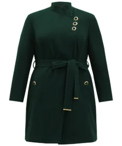 Solid Metal Detail Belted Pocket Coat -Clothing Shop 810018422 yb