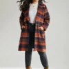 Lapel Collar Plaid Pocket Button Up Coat -Clothing Shop 810158280 os
