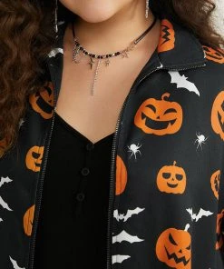 Halloween Graphic Zipper Fly Pocket Coat -Clothing Shop 810414031 ie 9124000e a2bf 45c4 8e3a 4785abf14bd9