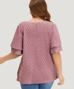 Plain Ruffle Tiered Sleeve V Neck Polka Dot Blouse 37 Plain Ruffle Tiered Sleeve V Neck Polka Dot Blouse -Clothing Shop 810483444 zy 10869267 cecc 4cf6 8fc2 80d359041455