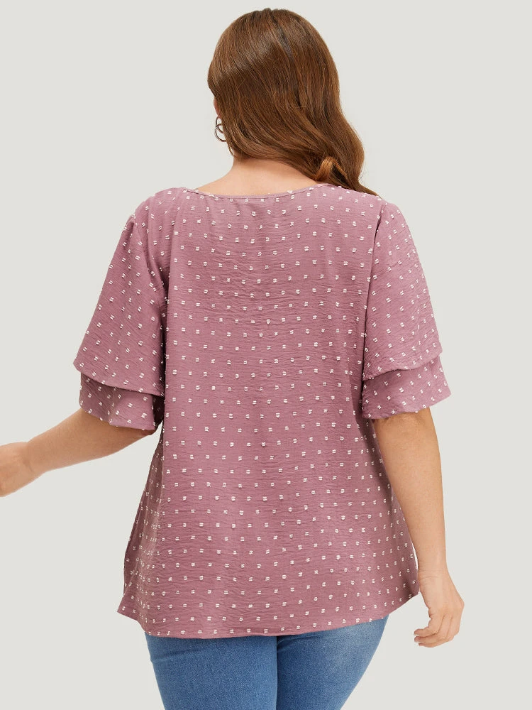 Plain Ruffle Tiered Sleeve V Neck Polka Dot Blouse 18 Plain Ruffle Tiered Sleeve V Neck Polka Dot Blouse - Image 16