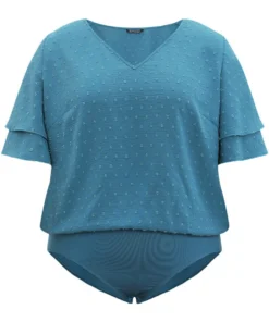 Polka Dot V Neck Ruffle Layered Sleeve Bodysuit -Clothing Shop 810809113 ru