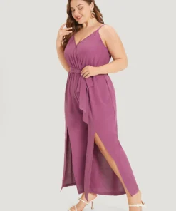 Plain Split Front Pocket Surplice Neck Belted Jumpsuit 13 Plain Split Front Pocket Surplice Neck Belted Jumpsuit -Clothing Shop 812000919 fp 6208f872 d79c 4943 99bb ad736b85c5db
