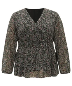 Ditsy Floral Shirred Lantern Sleeve Blouse -Clothing Shop 812911391 ce