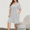 V Neck Pocket Striped Sleep Dress -Clothing Shop 813493713 ca