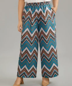 Boho Print Lastic Waist Wide Leg High Rise Pants