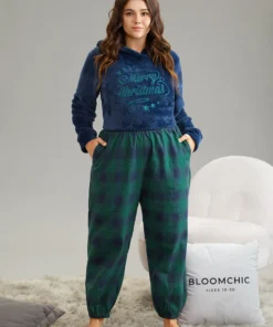 Plaid Elastic Waist Pocket Carrot Sleep Bottoms -Clothing Shop 814241724 fq