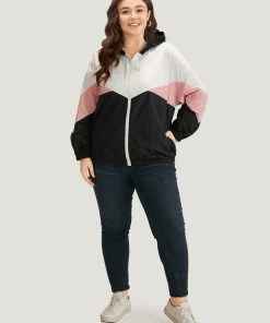 Colorblock Contrast Zipper Pocket Hooded Jacket -Clothing Shop 814301183 tn