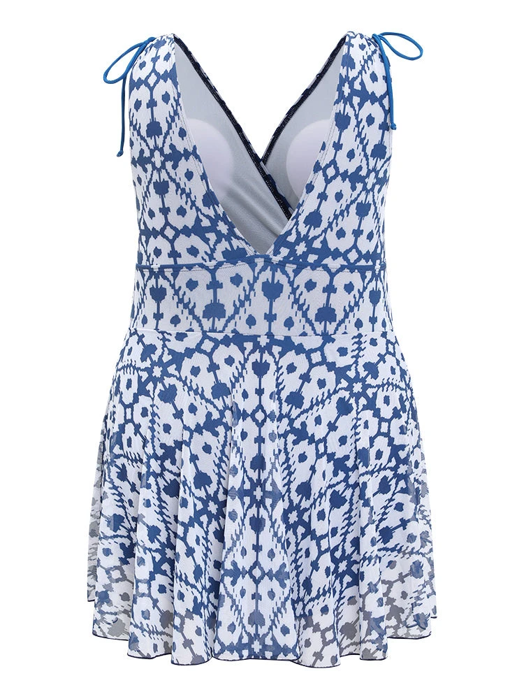 Moroccan Print Knot Detail Ruffle Hem Wrap Swim Dress 10 Moroccan Print Knot Detail Ruffle Hem Wrap Swim Dress - Image 8