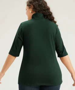 Cotton Plain Basic Turtleneck T-shirt -Clothing Shop 81624049 rq