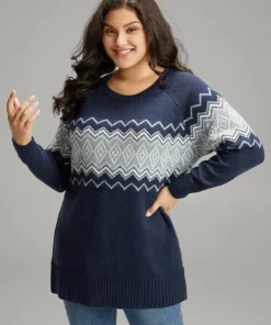 Geo Raglan Sleeve Elastic Hem Pullover