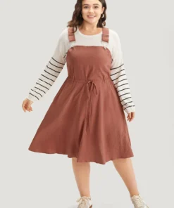 Plain Drawstring Pocket Metal Detail Suspender Skirt -Clothing Shop 816421875 zn