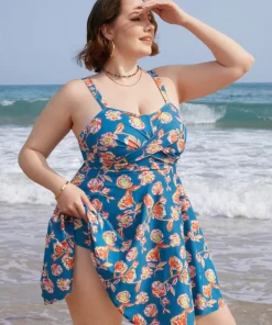 Floral Contrast Crossover Front Ruffles Adjustable Straps Swim Dress -Clothing Shop 817112210 ns 167aa43c decc 4e9d b0c4 7baa897f3c83