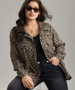 Leopard Zipper Drawstring Knot Pocket Jacket -Clothing Shop 817547539 ax 3935bb21 572f 4070 be53 e993aa9c94bf