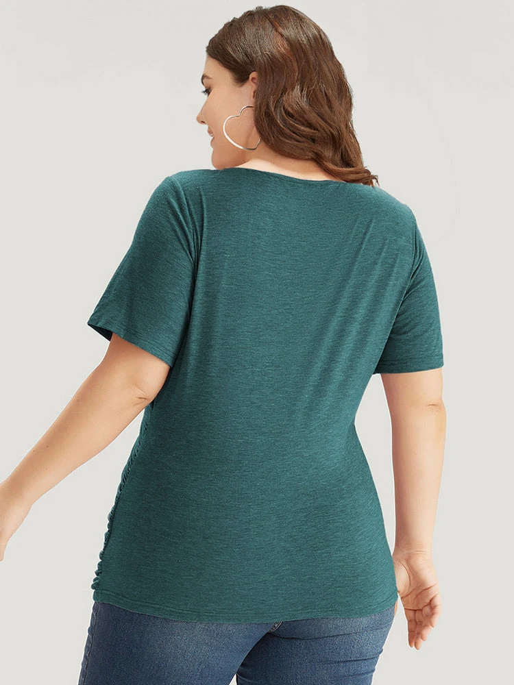 Solid Heather Overlap Collar Gathered T-shirt 11 Solid Heather Overlap Collar Gathered T-shirt - Image 9