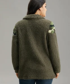 Camo Patchwork Zipper Pocket Teddy Jacket -Clothing Shop 818462805 bw