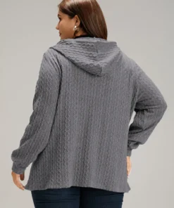 Plain Textured Zipper Hooded Sweatshirt -Clothing Shop 818554423 se 9bd0a3c4 bc89 4db0 b20c ee2b83d7052f