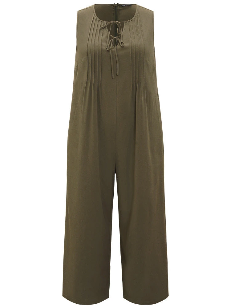 Plain Knot Neck Pocket Plicated Detail Tank Jumpsuit 11 Plain Knot Neck Pocket Plicated Detail Tank Jumpsuit - Image 9