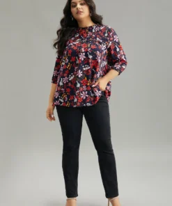 Floral Print Frill Trim Cut Out Blouse -Clothing Shop 818970484 ka