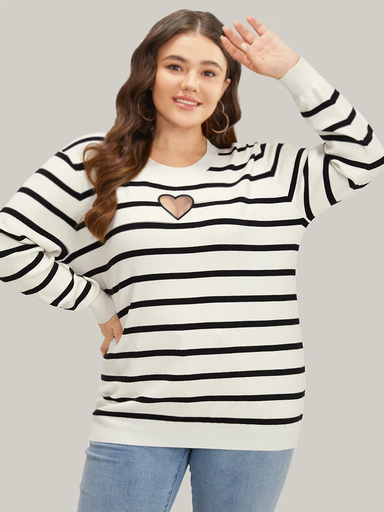 Supersoft Essentials Striped Heart Keyhole Mesh Pullover 5 Supersoft Essentials Striped Heart Keyhole Mesh Pullover - Image 3