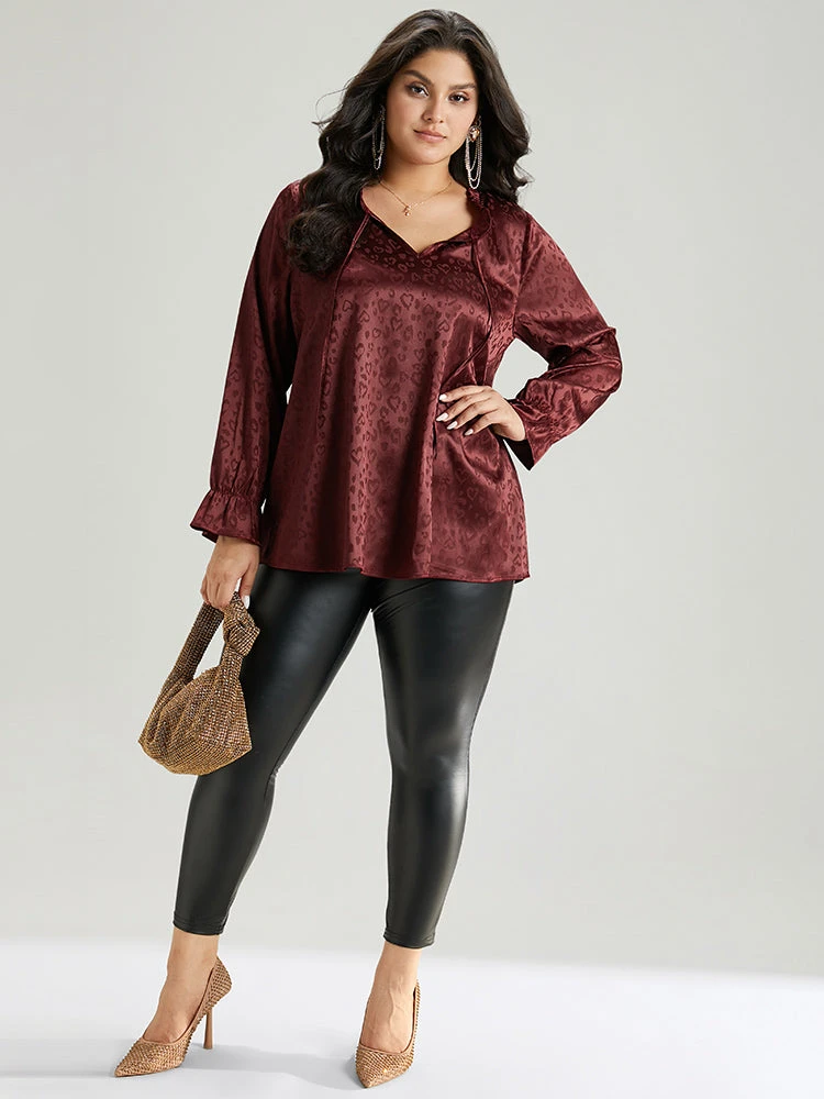 Solid Knot Neck Frill Trim Flutter Sleeve Blouse 6 Solid Knot Neck Frill Trim Flutter Sleeve Blouse - Image 4