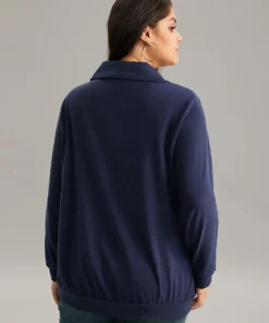 Solid Flap Pocket Half Zip Sweatshirt -Clothing Shop 82068231 vp