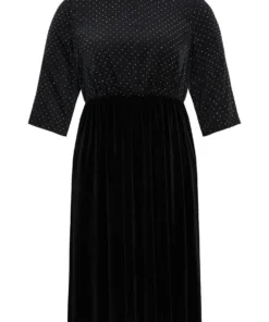 Rhinestone Patchwork Velvet Elastic Waist Dress -Clothing Shop 820855342 qa