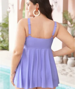 Ruffle Trim Crisscross V Neck Tankini Top -Clothing Shop 821403791 zt