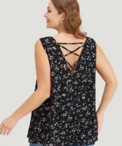 Ditsy Floral Crisscross Backless Tank Top