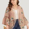 Contrast Lace Ruffle Open Front Cut Out Kimono -Clothing Shop 821495945 sq