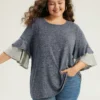 Contrast Layered Flutter Sleeve T-shirt