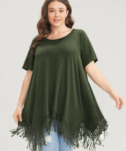 Solid Round Neck Lace Fringe Hem T-shirt 34 Solid Round Neck Lace Fringe Hem T-shirt -Clothing Shop 822388941 ni 767850c5 c301 4058 b5ff 9c8906b4f129